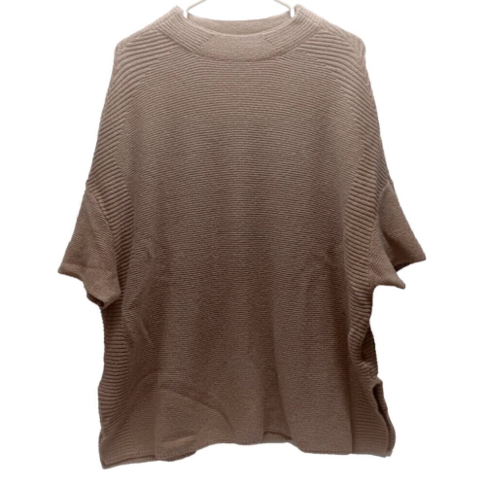 Talbots Ladies Poncho Style Ribbed Camel Pullover Short Sleeve Sweater Medium